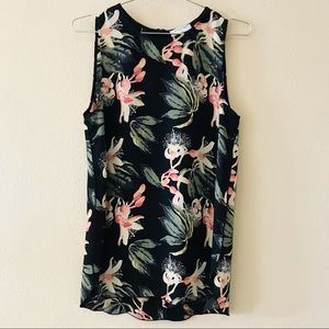 Babaton Sleeveless Lightweight Floral Blouse Black Size Small